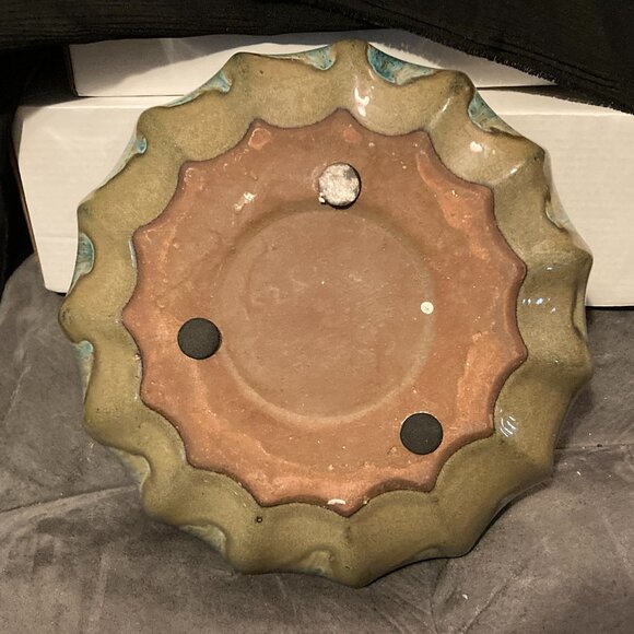 VTG 1960's Brush McCoy Scalloped Pottery Planter/Rose Bowl Vase-Blue/Green-EUC - Picture 6 of 9